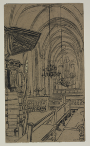 28965 Interieur van de Jacobikerk te Utrecht: doorkijk vanuit de viering in het schip uit het noordoosten, met links ...